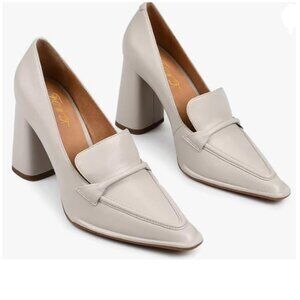 FOWT Grey Rolled Single Belt Loafers Pointed Toe High Chunky Heel Pumps